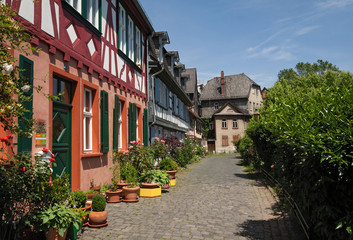 historic old town Frankfurt-Hoechst with its half-timbered houses