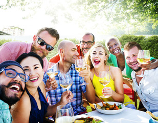 Friends Dining Outdoors Party Cheerful Concept