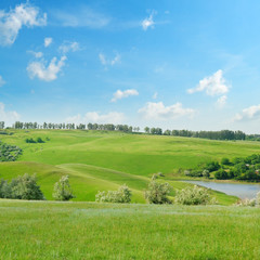 Fototapeta na wymiar picturesque green field and blue sky