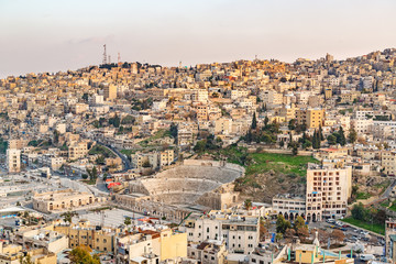 Fototapeta na wymiar The Roman Theater viewed from the Citadel Hill in Amman, Jordan.