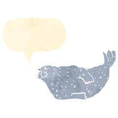 retro cartoon seal with speech bubble