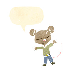 retro cartoon mouse with speech bubble