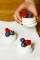 Pavlova dessert with fresh berries