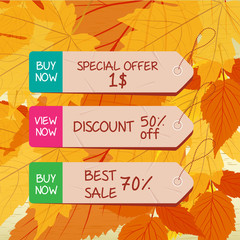 autumn leaves background with tags for seller
