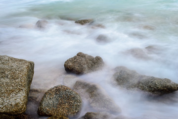 long exposure of sea and rocks 