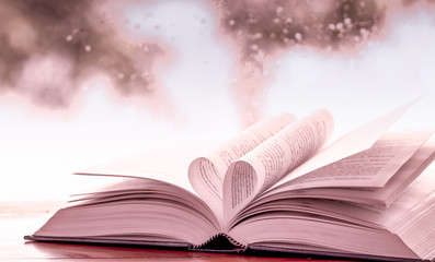 Heart book page on  rainy day window background