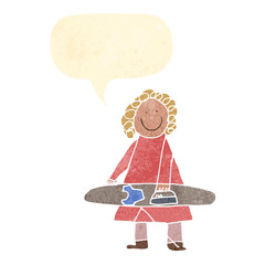 child's drawing of a woman ironing