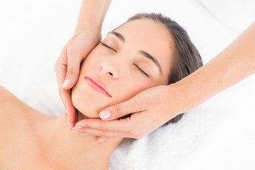 Fototapeta na wymiar Attractive woman getting a head massage