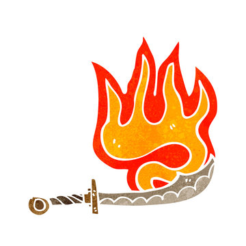 flaming sword retro cartoon
