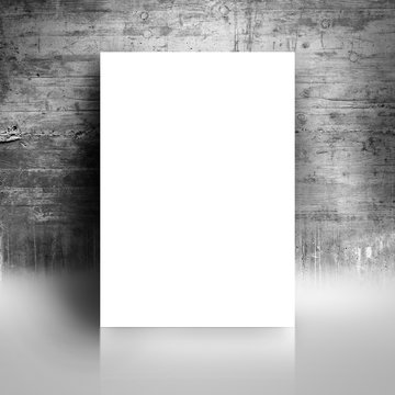 Blank White Poster Mock Up Leaning On Grunge Studio Wall