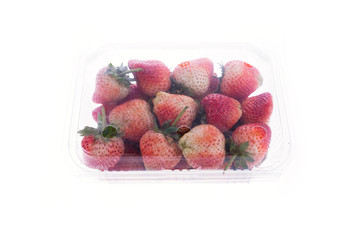 strawberry juicy fruit in plastic bag packaging isolated