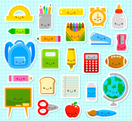 collection of cute cartoon school supply items