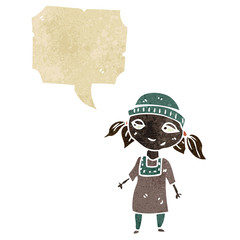 cartoon poor girl with speech bubble