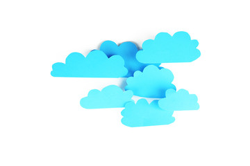 Blue paper clouds, isolated on white. Cloud computing concept.