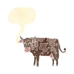 retro cartoon cow with speech bubble