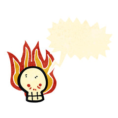 retro cartoon flaming skull symbol