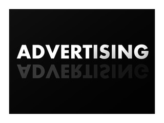 The word ADVERTISING in mirror reflection on black background