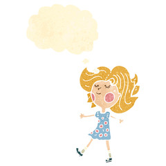 retro cartoon pretty blond girl walking