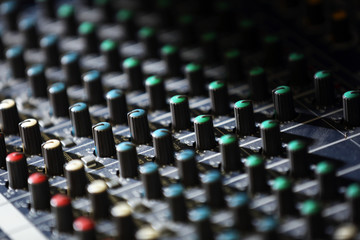 Audio mixing console closeup