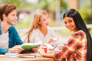 Enjoying campus life. 