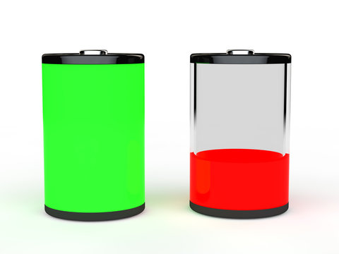 3d green full and red empty fluid battery