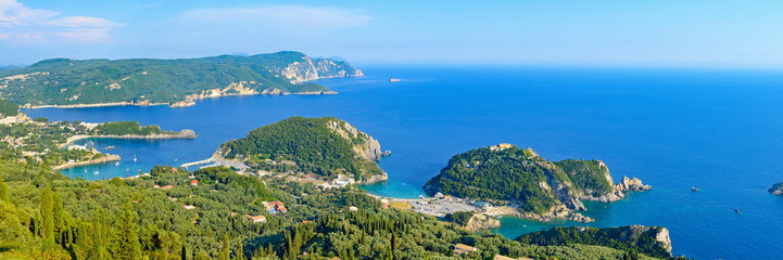 Panoramic view at Paleokastrica bay at Corfu Greece