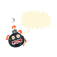 retro cartoon bomb with face,