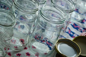 empty jars of homemade preserves