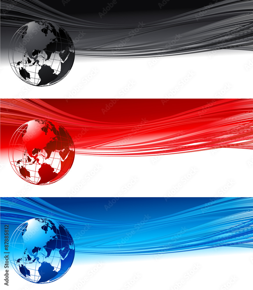 Poster Abstract waves with globe. Vector design eps 10