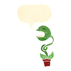 retro cartoon venus fly trap with speech bubble