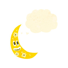retro cartoon crescent moon with face
