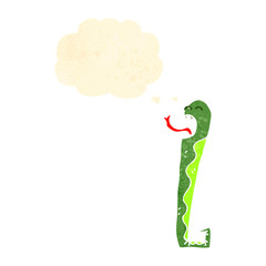 retro cartoon snake with thought bubble