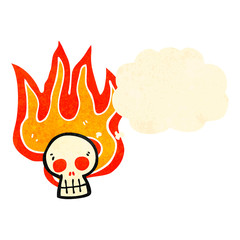 retro cartoon flaming skull