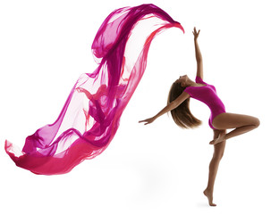 Woman Sport Dancing, Girl Dancer Flying Cloth, Flexible Gymnast White