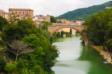 Fototapeta na wymiar Ponte della Concordia a Fossombrone, Marche - Italia.
