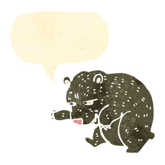 retro cartoon bear with speech bubble