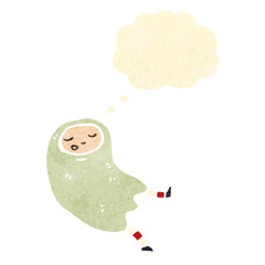 retro cartoon ghost with thought bubble