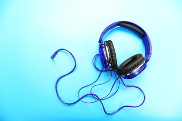 Headphones on blue background