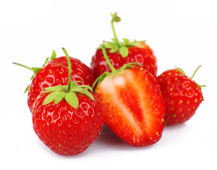 Fresh strawberries isolated on white