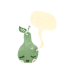 retro cartoon pear with speech bubble