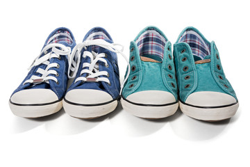 Blue and green canvas sneakers