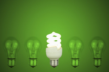 light bulbs with centre Low energy light bulb glowing