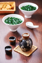 Japanese Sake set and soup from seaweed