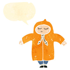 retro cartoon person in rain coat