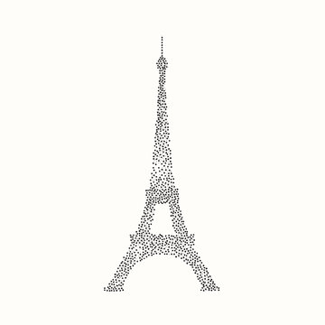 Eiffel tower isolated, dots, vector