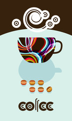 Coffee beans, steam over cup. Flyer, banner, menu cover design.