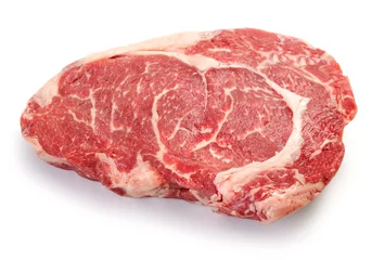 Plaid mouton avec photo Steakhouse Fresh raw beef steak isolated on white background