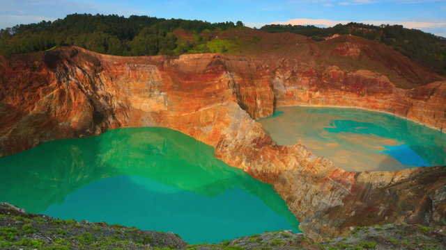 Volcanic lakes Ato Polo and Nuamuri koofai. National park Kelimutu. Timelapse