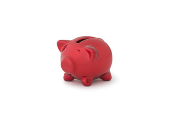close up of a red piggy bank