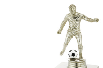 plastic football player trophy with real leather football